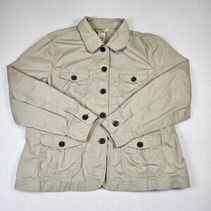 LL Bean Womens Field Utility Jacket Draw Cord Waist Beige Canvas Military 18